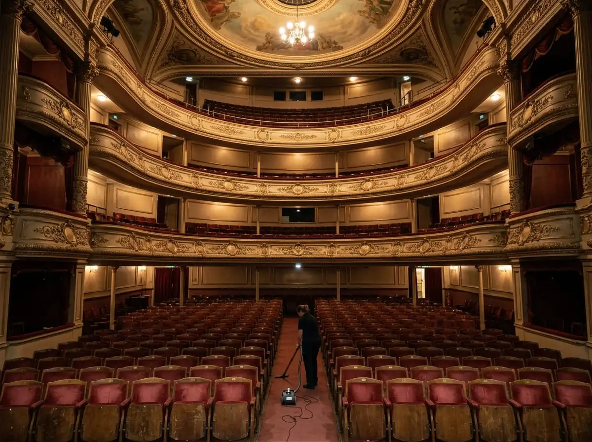 Ein Theatersaal im Londoner West End mit roten Samtsitzen und vergoldeten Rängen, direkt ab Earl's Court mit der Piccadilly Line