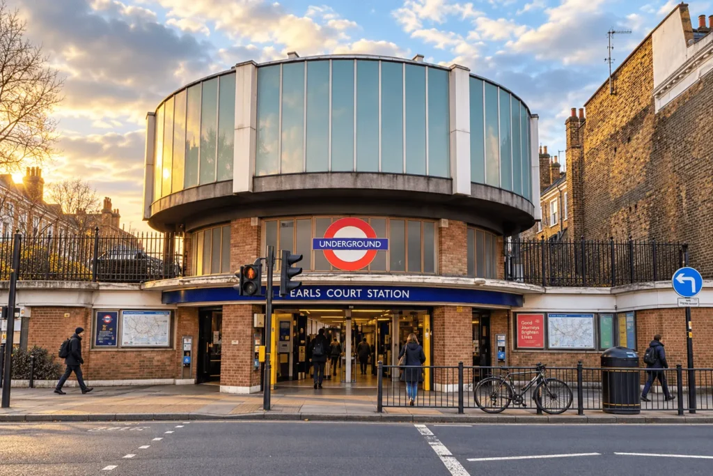Earl's Court Underground station's Warwick Road entrance in Earl's Court, London SW5